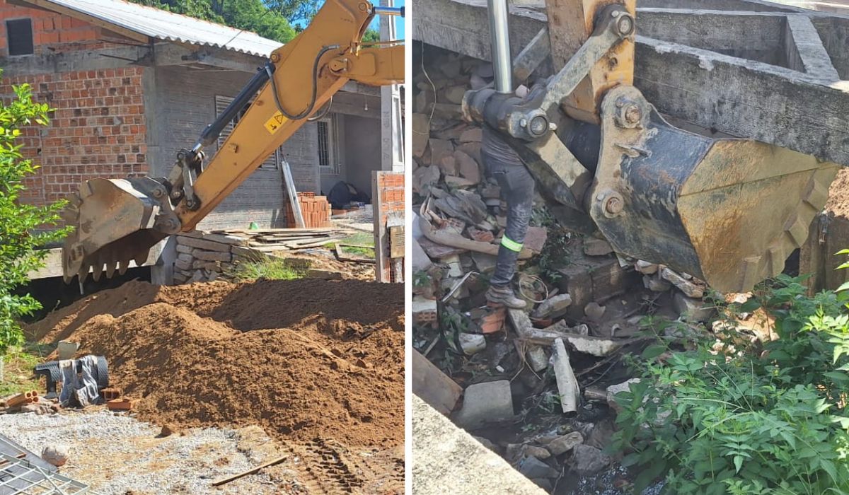 Construção irregular bloqueava ambas as margens do córrego com vigas e sapatas de concreto