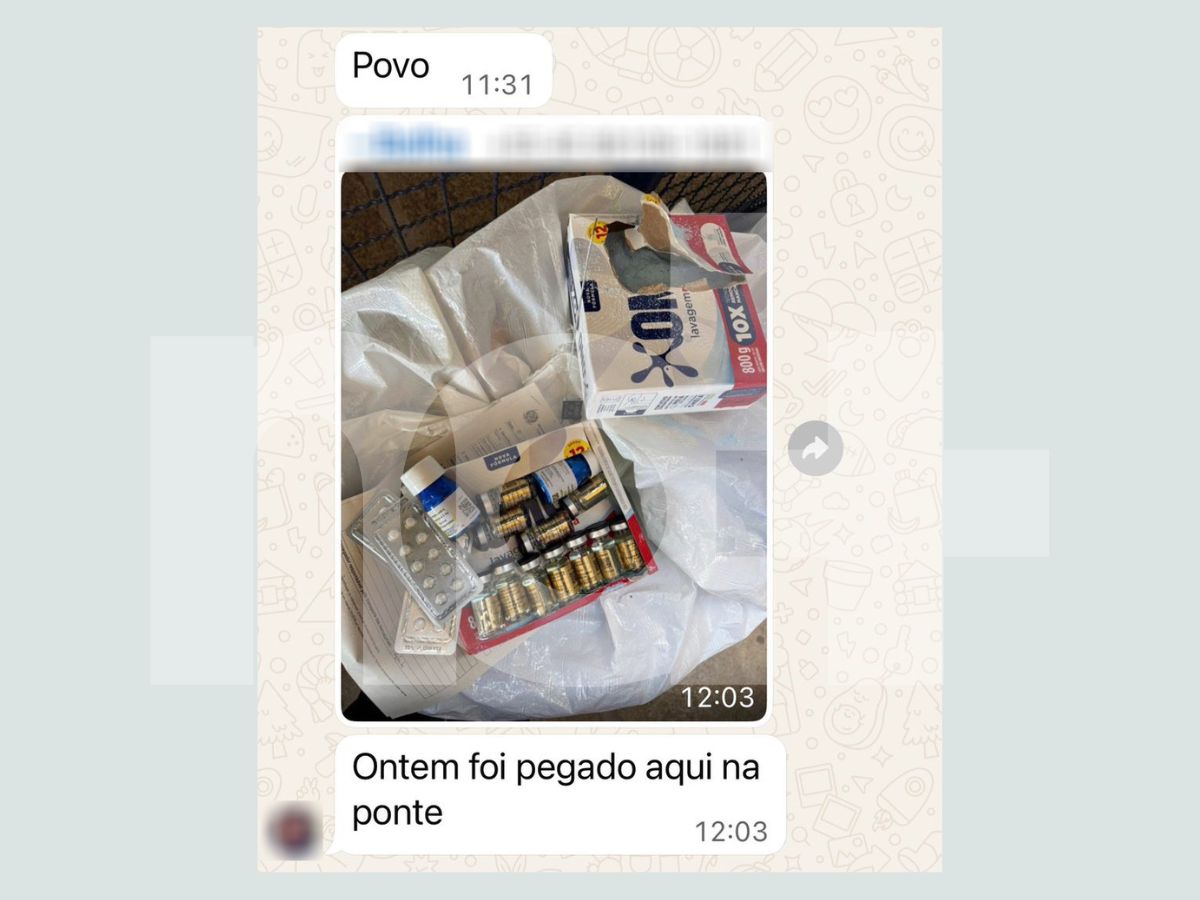 Membro de grupo alertando para apreensão de canetas emagrecedoras na Ponte da Amizade, no ParanáFoto: Reprodução/ND Mais