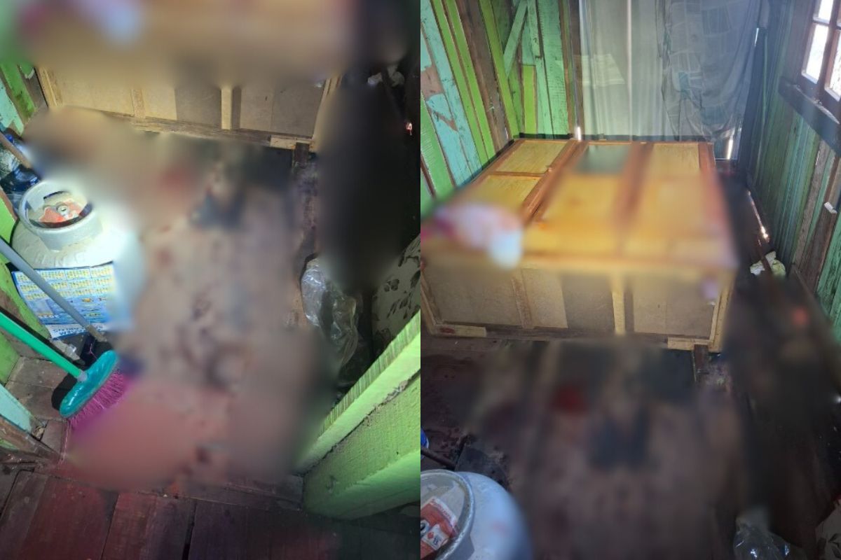A mulher ficou com uma faca cravada na cabe&ccedil;a e toda a casa apresentava marcas de sangue.Foto: Pol&iacute;cia Militar/ND Mais