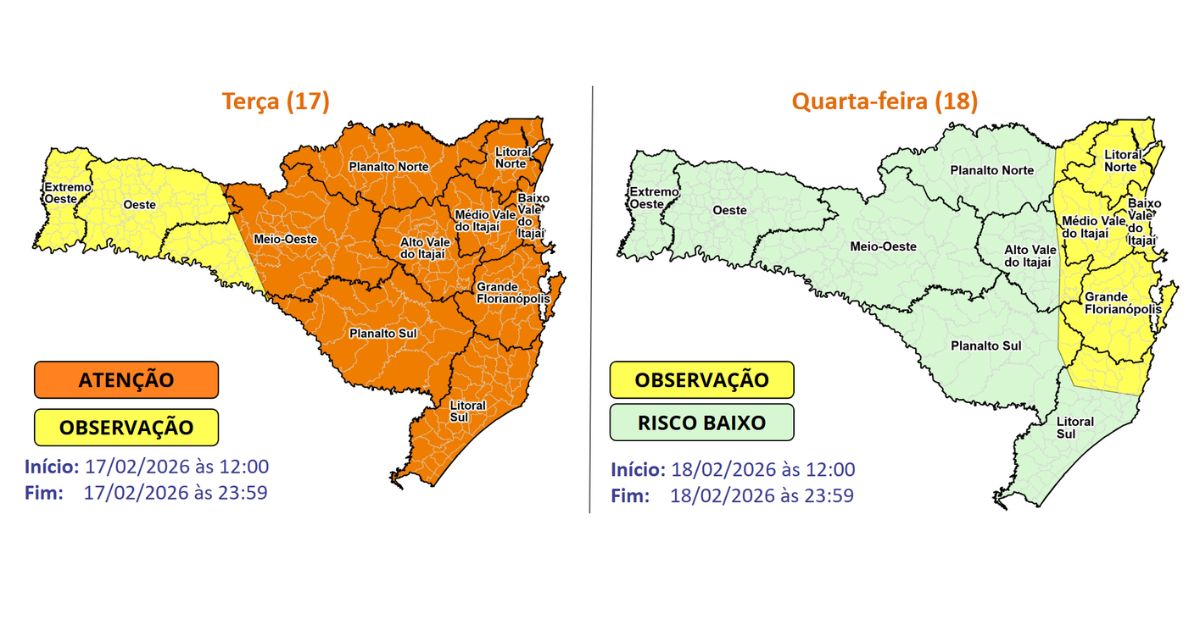 Formação de temporais em Santa Catarina diminui nesta quarta-feira (18)Foto: Defesa Civil/Divulgação/ND Mais