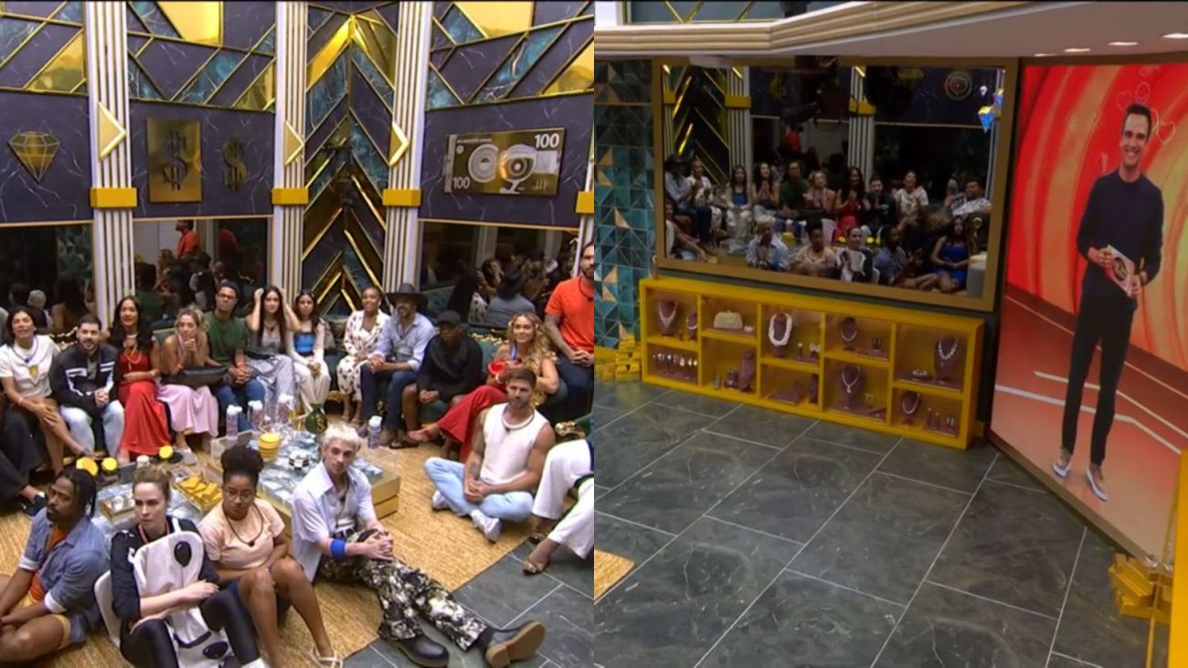 Imagem mostra participantes do BBB 26 e Tadeu falando com os brothers e sisters.