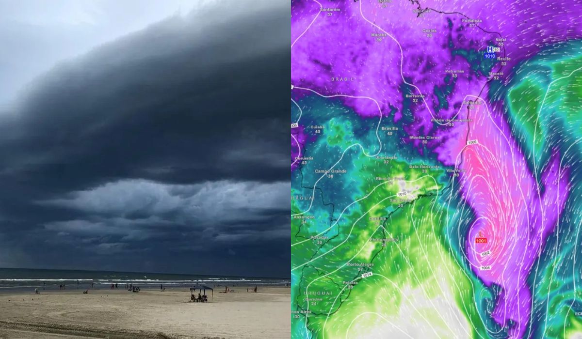 Imagem de nuvens pretas com ciclone