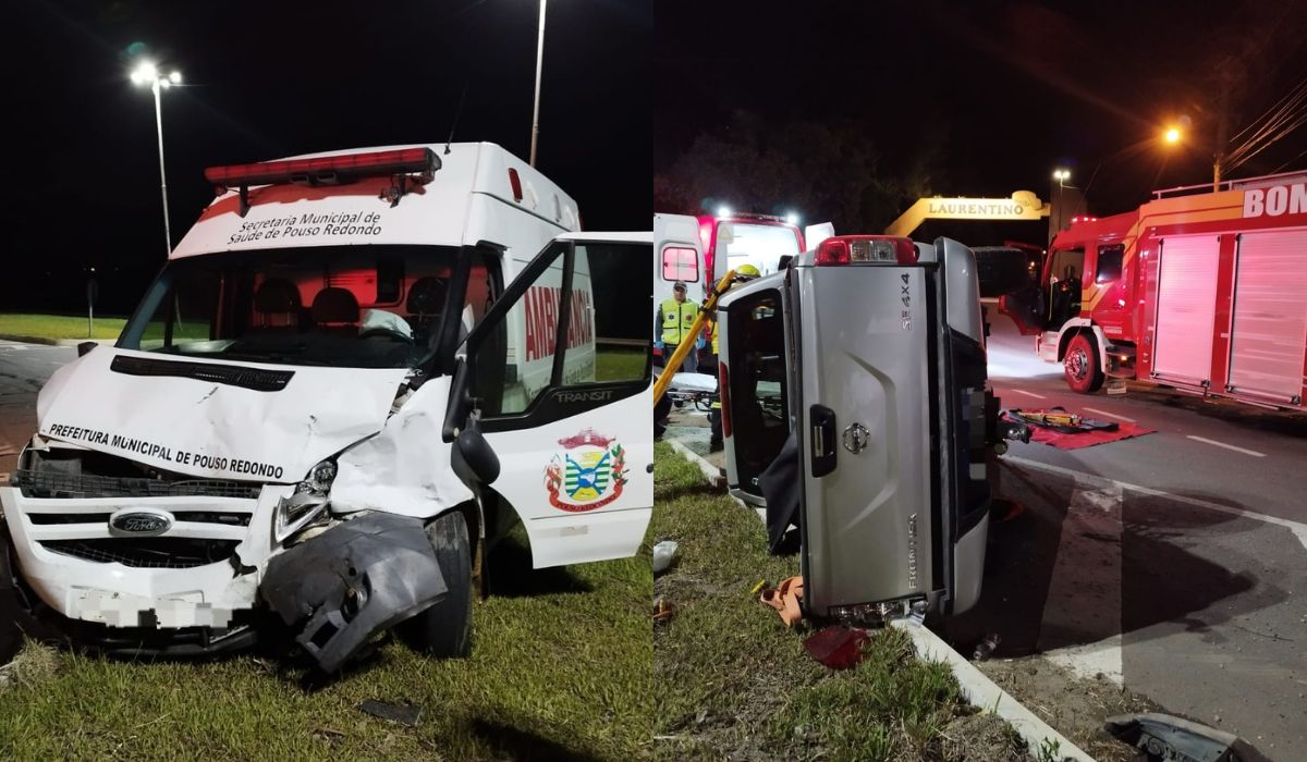 Ambulância de cidade de SC é destruída em batida e motorista foge na BR-470