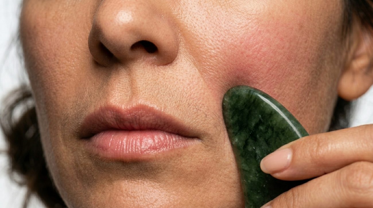 Mulher fazendo skincare com o intuito de evitar o bigode chinês 