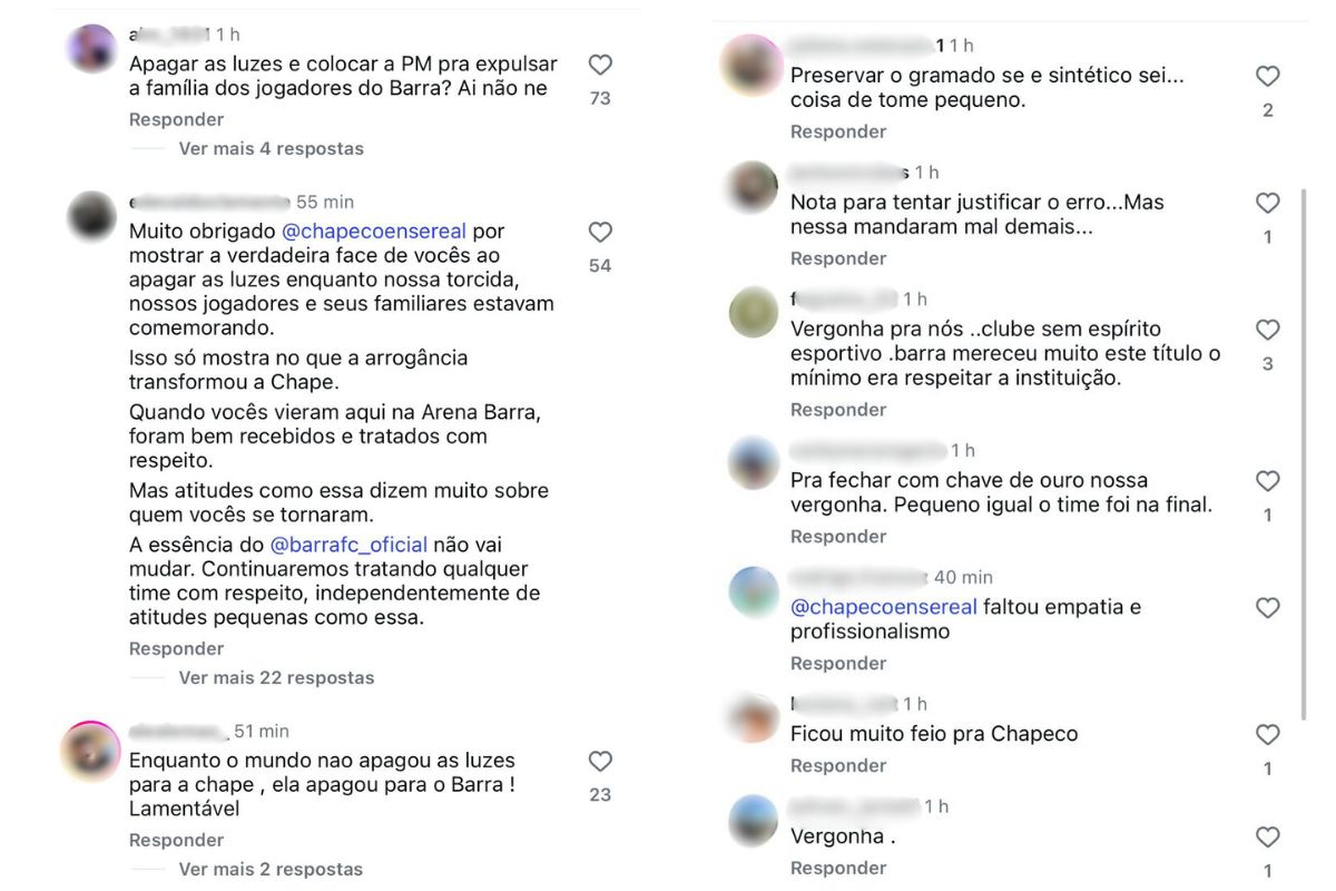 Torcedores criticaram a ação de apagar as luzes na Arena Condá.Foto: Redes Sociais/ND Mais