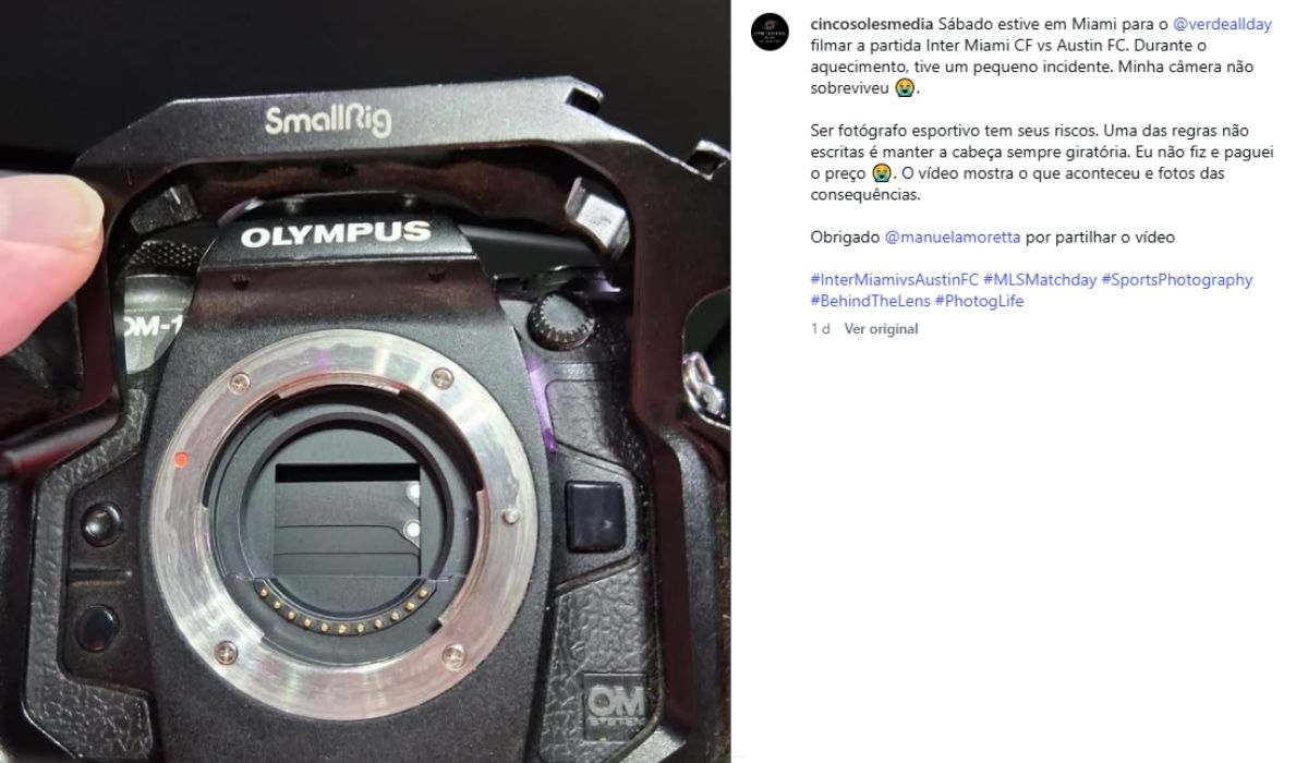 Fotógrafo mostrou câmera que ficou “destruída”Foto: Instagram/Reprodução/ND Mais