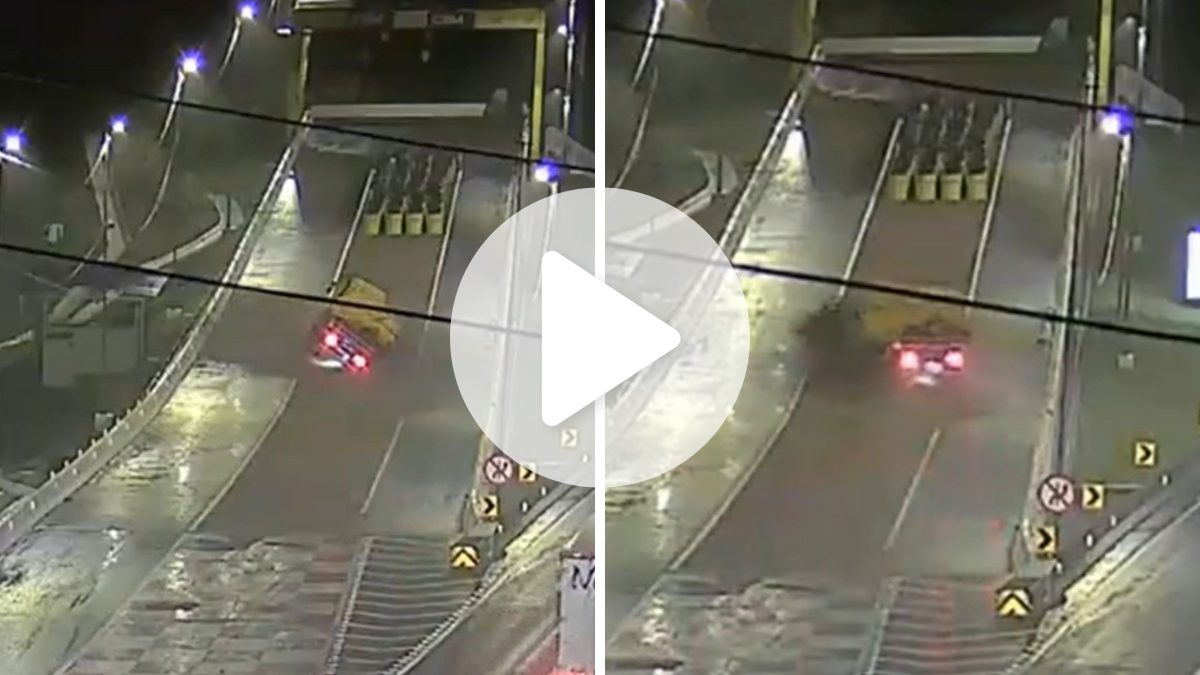 VÍDEO: Caminhão sem freio perde controle na chuva, tomba e evita tragédia na BR-376