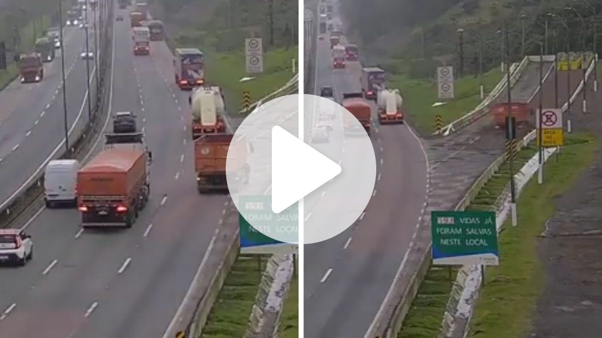 VÍDEO: Caminhoneiro evita acidente com manobra rápida na BR-376 ao perceber falha
