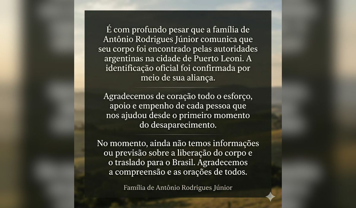 Brasileiro é encontrado morto na Argentina após uma semana de buscasFoto: Reprodução/Facebook/ND Mais