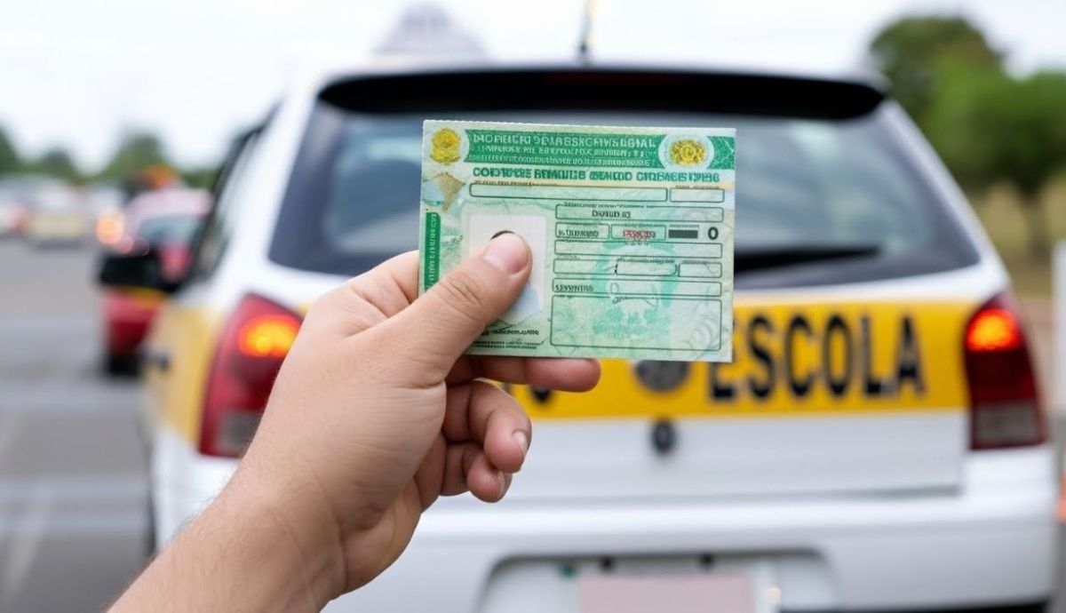 CNH na mão e carro ao fundo