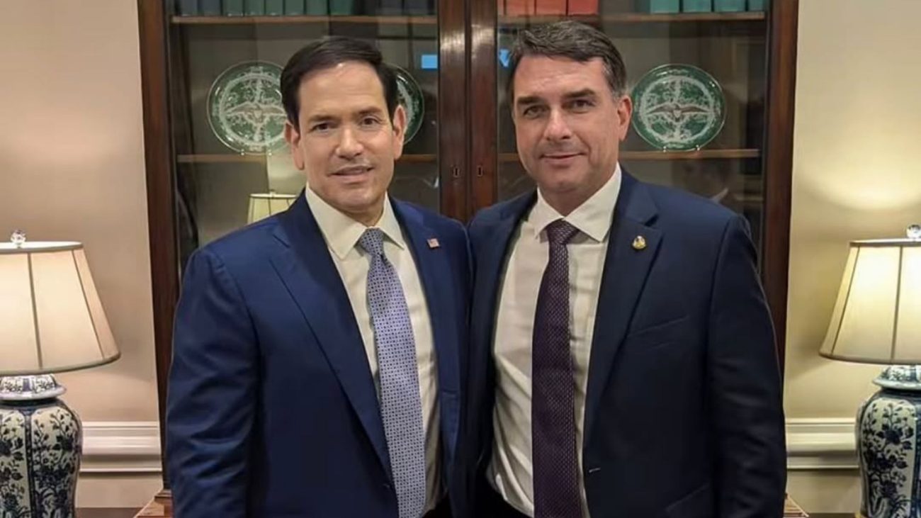Marco Rubio anunciou decisão após reunião com o senador Flávio Bolsonaro nos EUAFoto: @flaviobolsonaro/Instagram/ND Mais