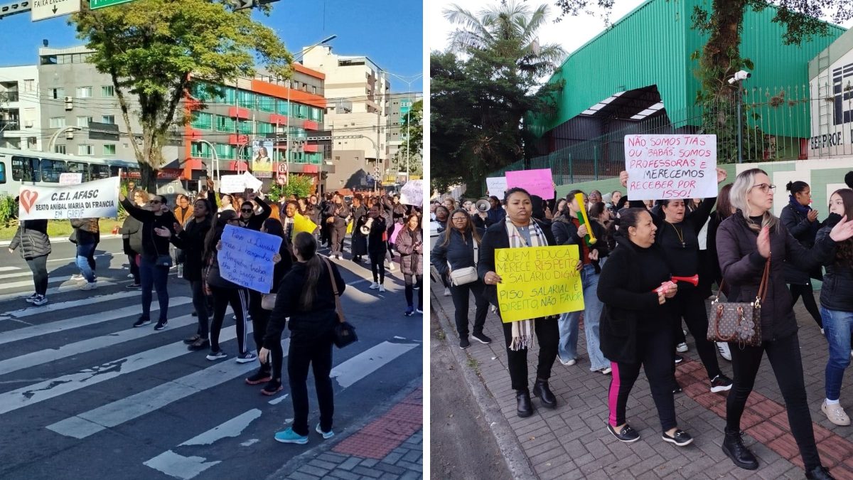 FOTOS: Greve dos professores inicia com paralisação na principal avenida de Criciúma