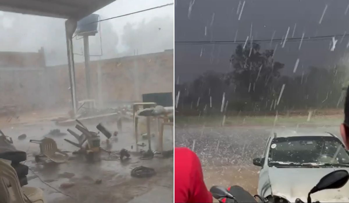 Frente fria provoca micro-explosão e queda de granizo no MS