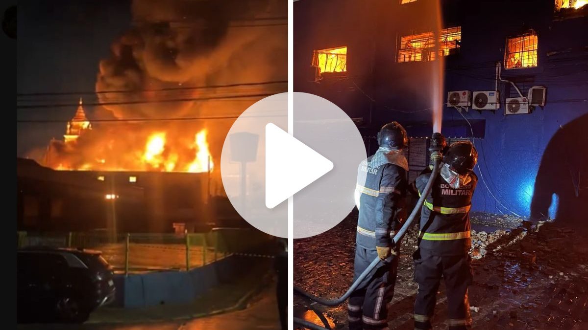 VÍDEO: Incêndio com labaredas de grandes proporções atinge área comercial no Centro