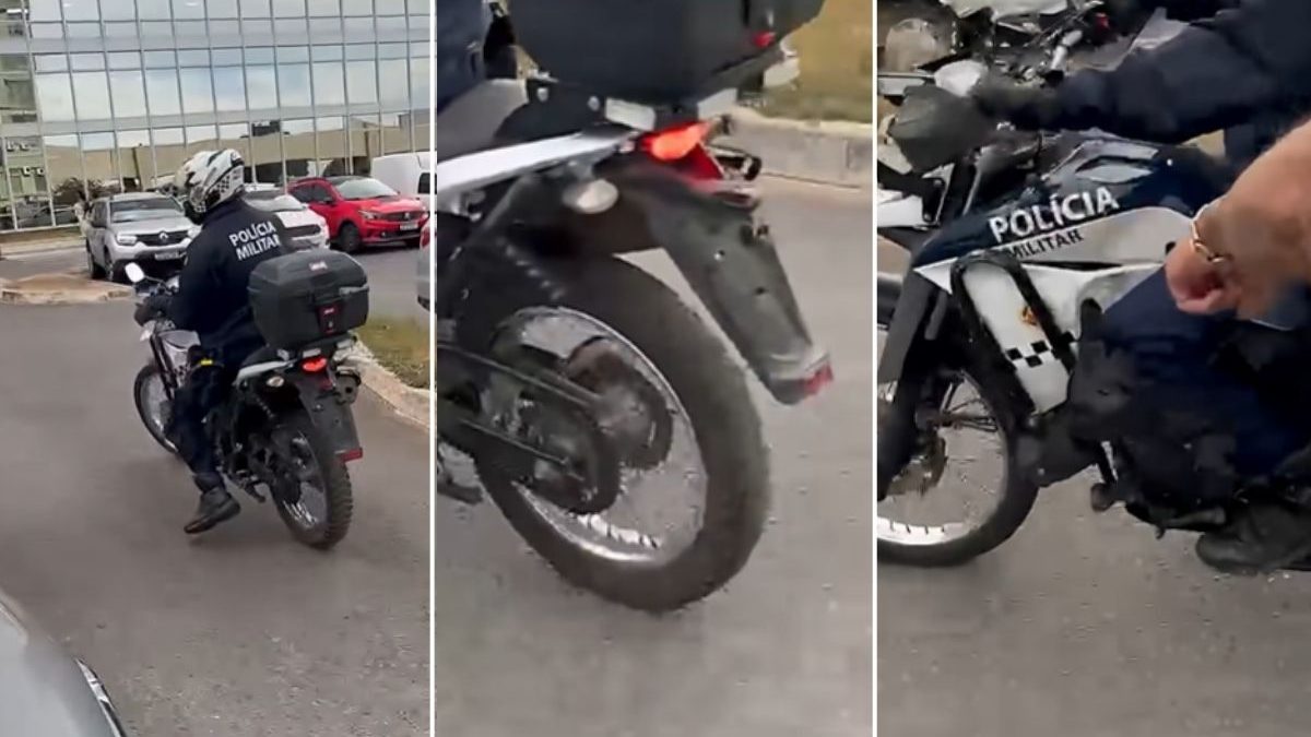 Policial Militar é flagrado aplicando multas em veículos enquanto pilota moto sem placa