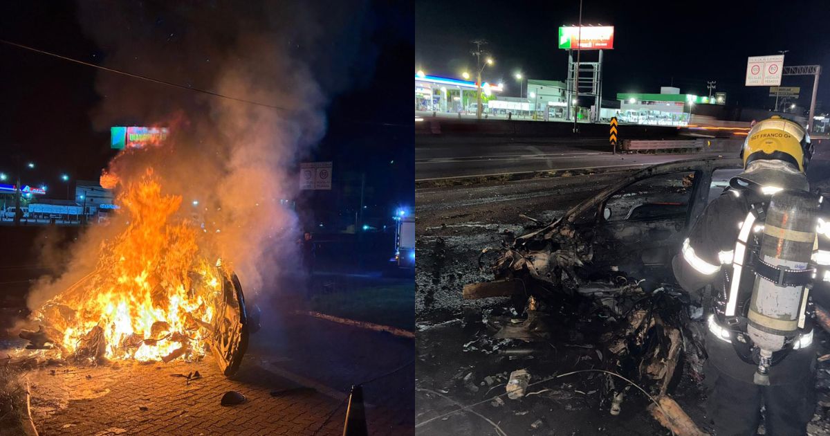 Motorista bate em poste e morre carbonizado na BR-101 na Grande Florianópolis