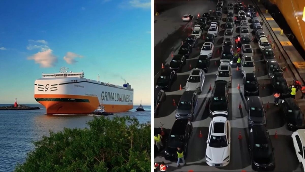 Funcionários fazem ‘test drive’ em 4,5 mil carros elétricos da BYD em meganavio chinês