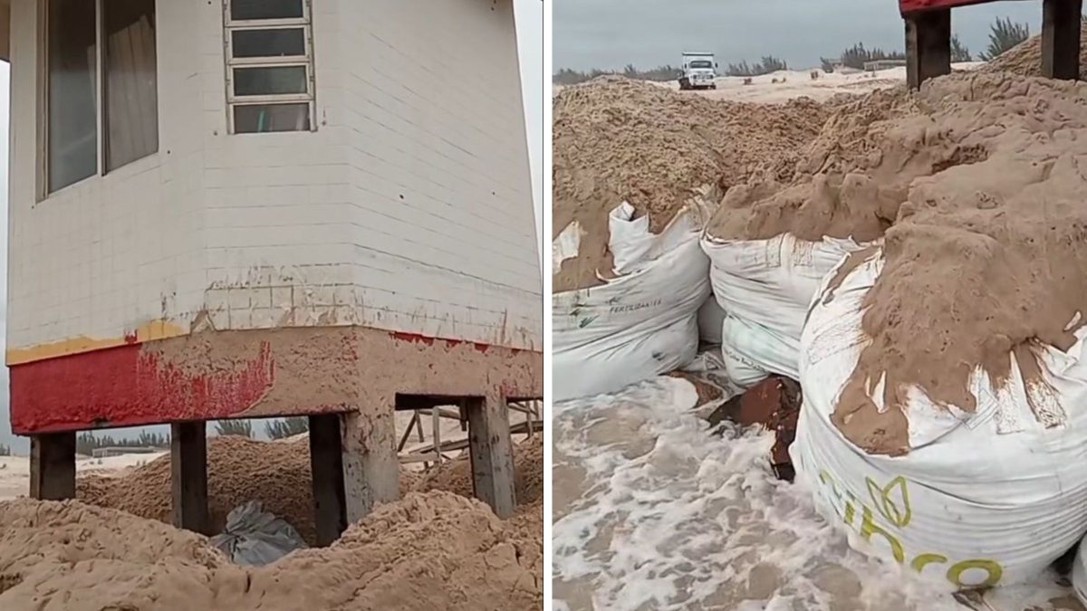 VÍDEO: Mar segue agitado no Litoral Sul de SC e prefeitura precisa de contenção em guarda-vidas
