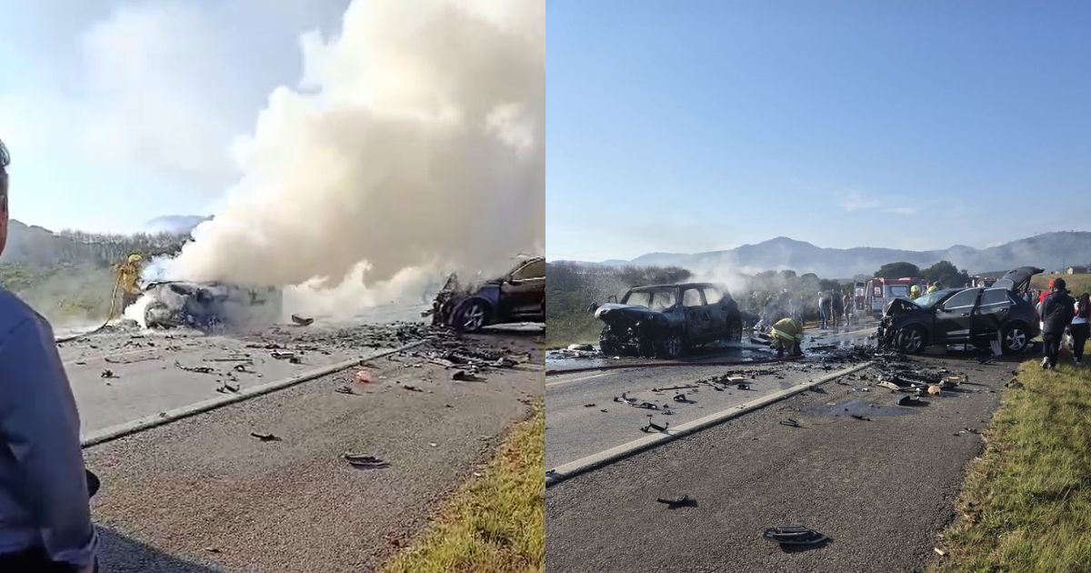 VÍDEO: Carro pega fogo em grave acidente e interdita a BR-282 na Serra Catarinense
