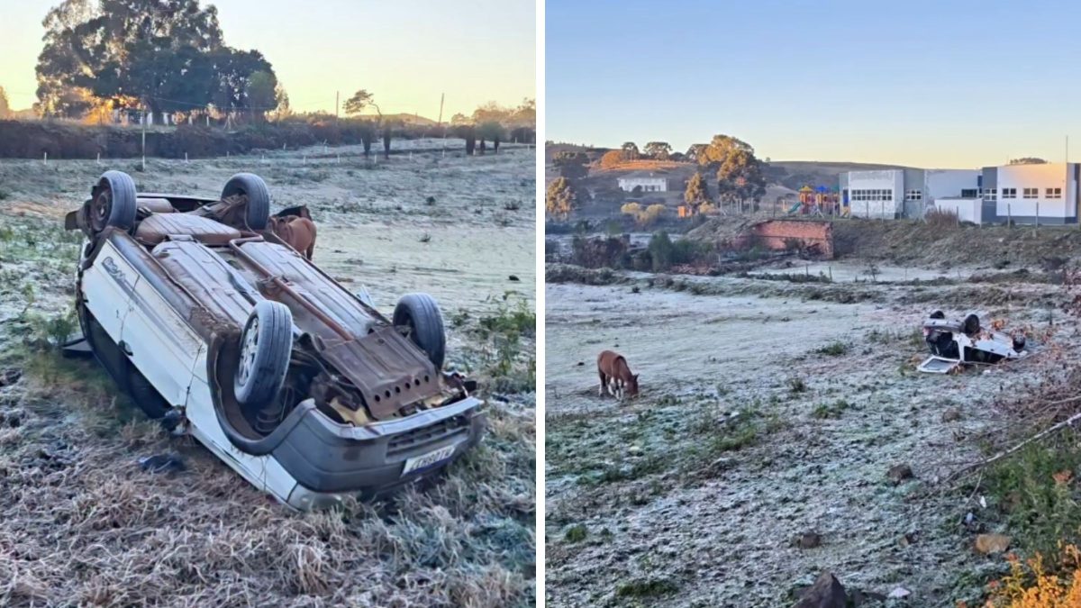 VÍDEO: Carro ‘capota de frio’ e muda paisagem em cidade coberta por geada em SC