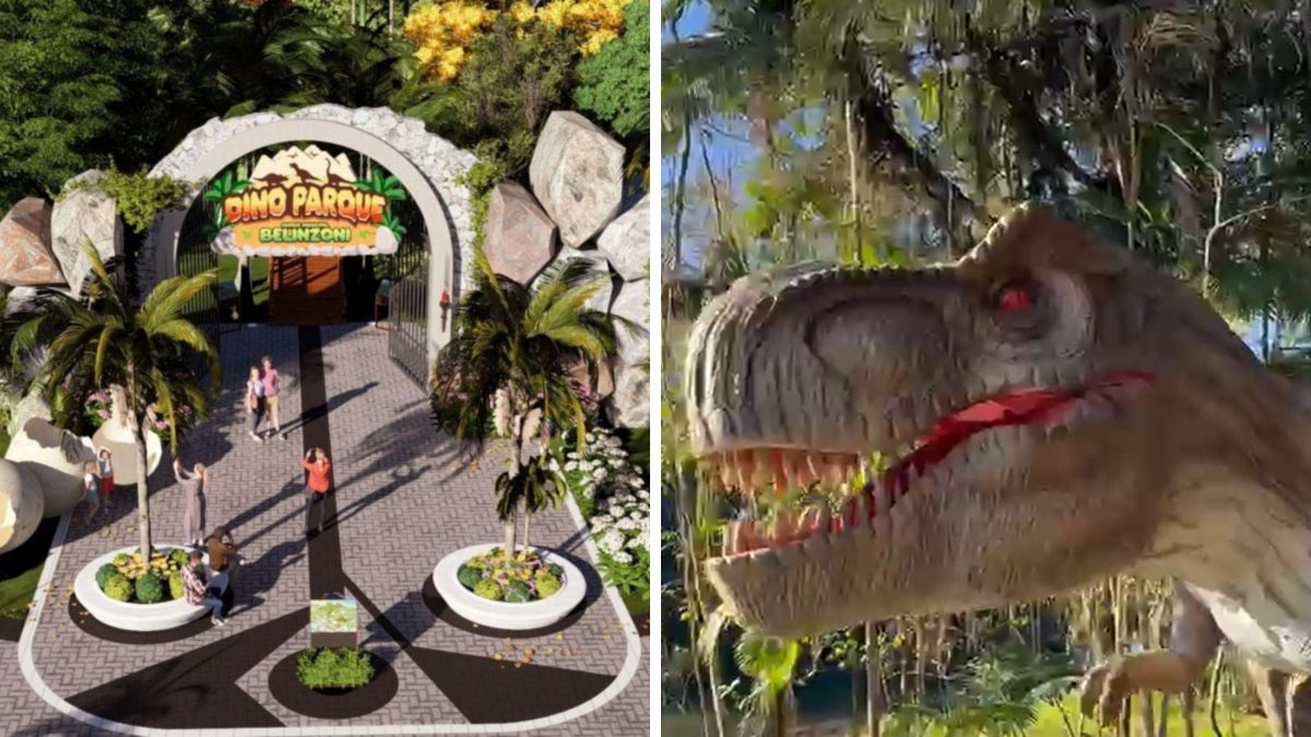 Dino parque com T-Rex de 10 metros inaugura neste sábado em SC e atrai turistas
