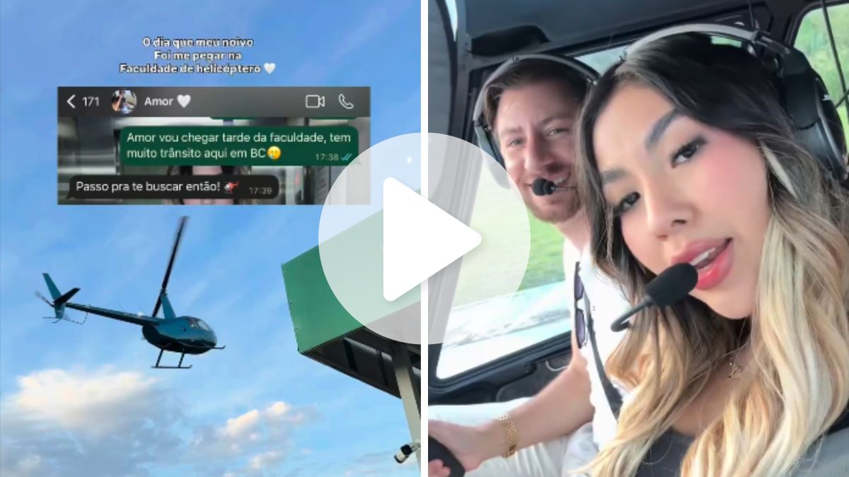 Estudante ganha carona de helicóptero do noivo para ‘evitar o trânsito’ em Balneário Camboriú