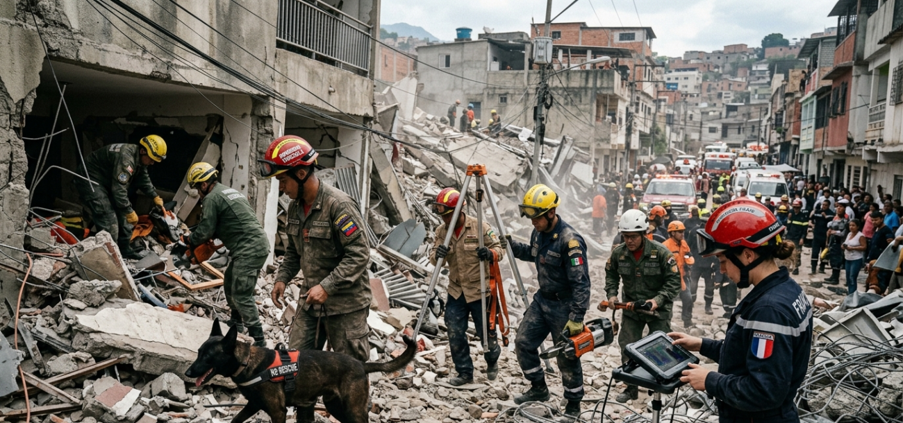autoreidades em trabalho de busca após terremotos na venezuela 