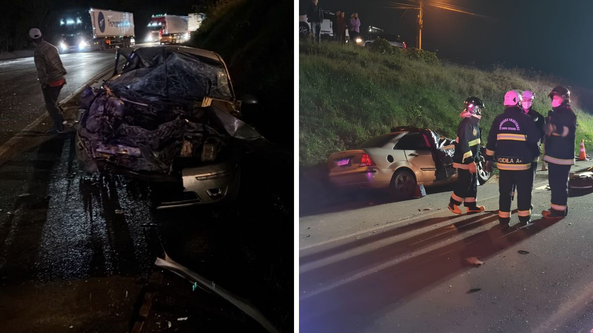 Batida violenta entre carro e carreta destrói veículo e mata motorista na BR-153 em SC