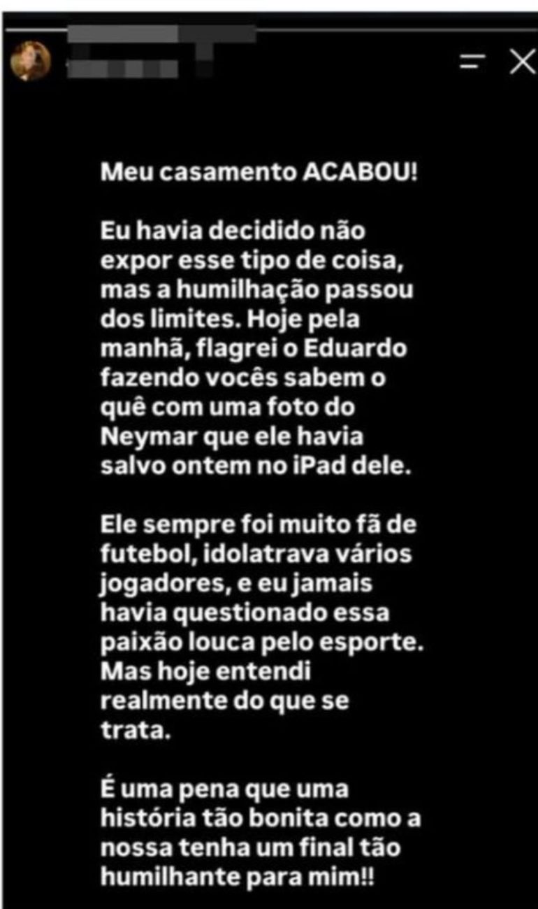 Influenciadora afirmou ter encerrado o casamento após flagrar o marido diante de uma foto do atacante da Seleção BrasileiraFoto: Reprodução/redes sociais/ND Mais
