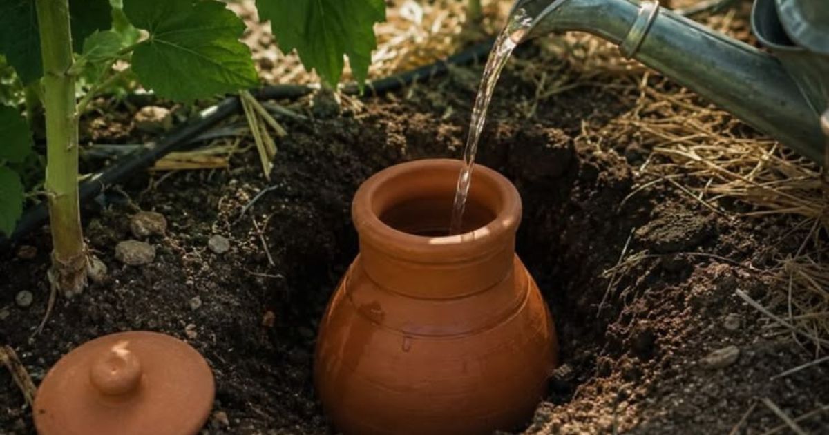 irrigação com vasos de barro