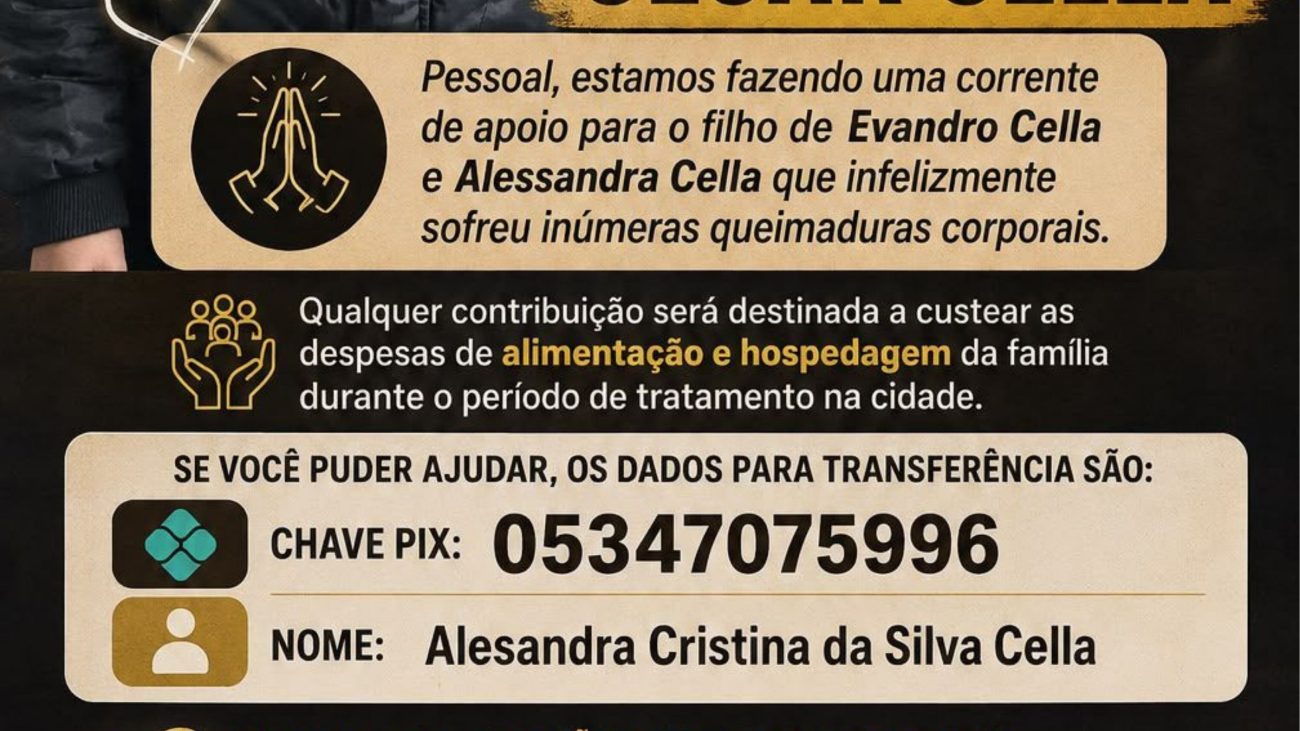 vaquinha realizada pela família do menino que teve o corpo queimado após explosão em Chapecó 