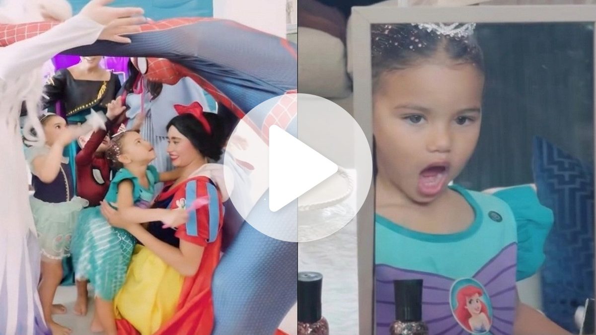 Filhas de Neymar dão show de fofura ao receberam princesas e Homem-Aranha em mansão