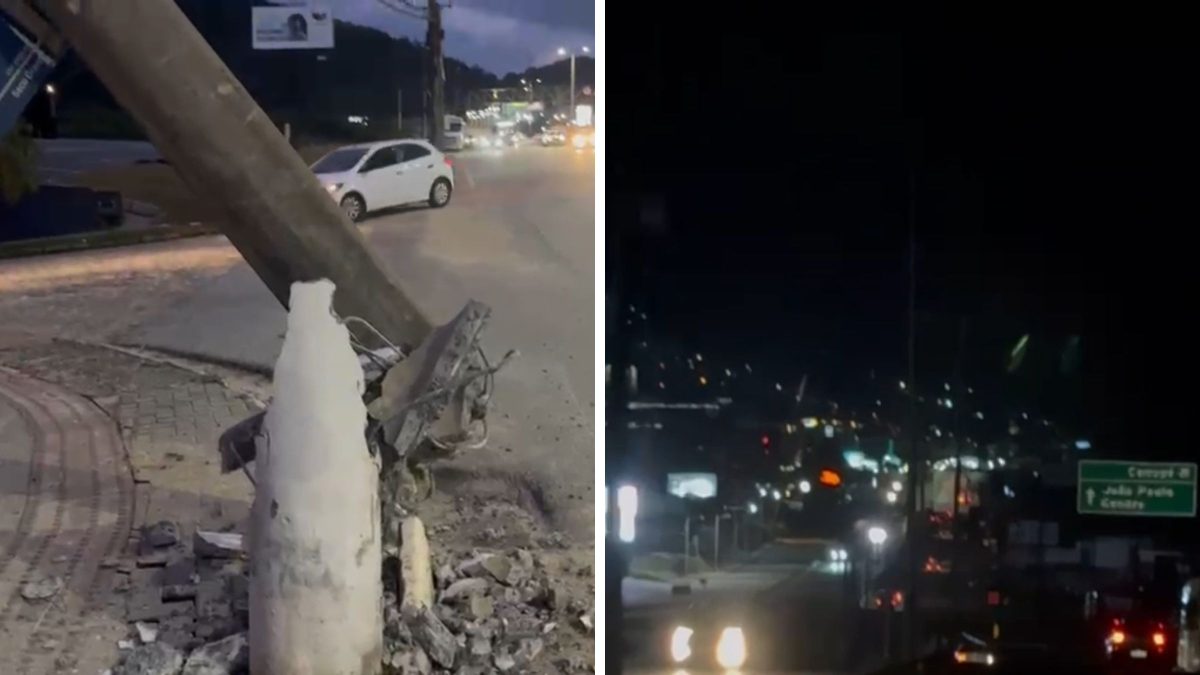 Caminhão bate em poste e deixa principal rodovia de Florianópolis sem energia
