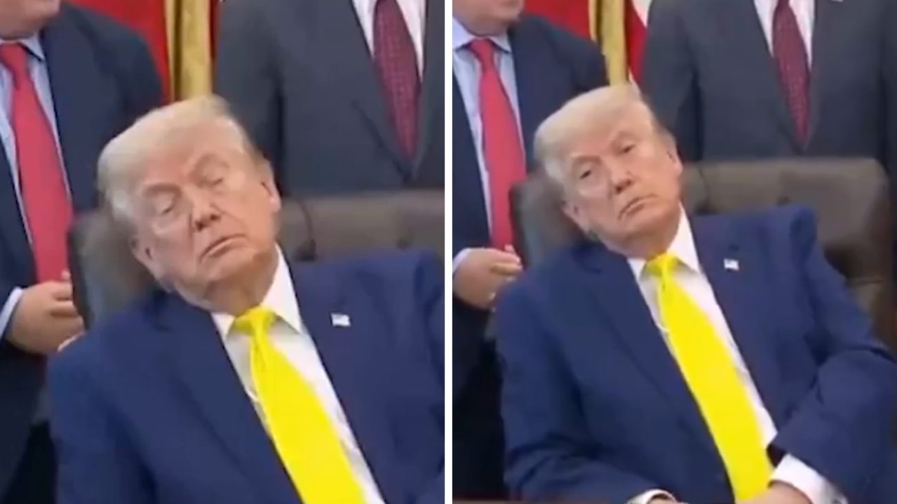 Imagem de Trump com os olhos fechados e depois abertos