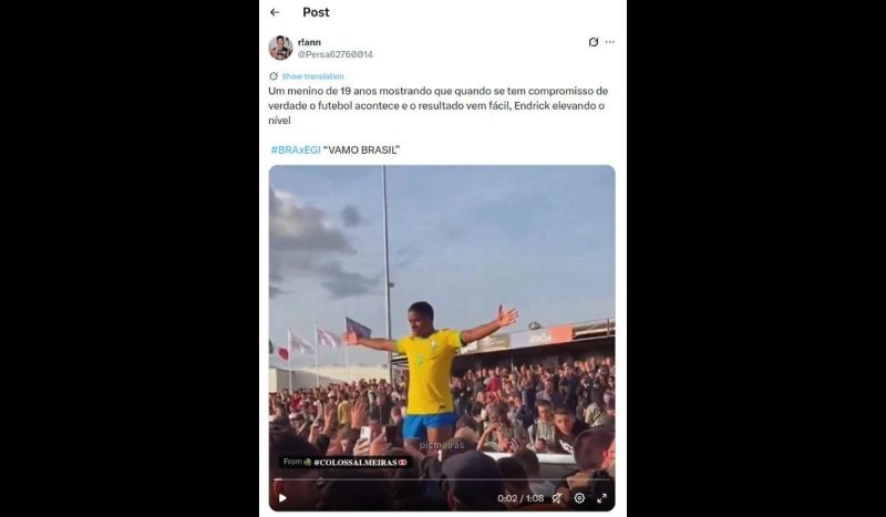 Endrick marcou o segundo gol do Brasil na partida - X/Reprodução/ND Mais