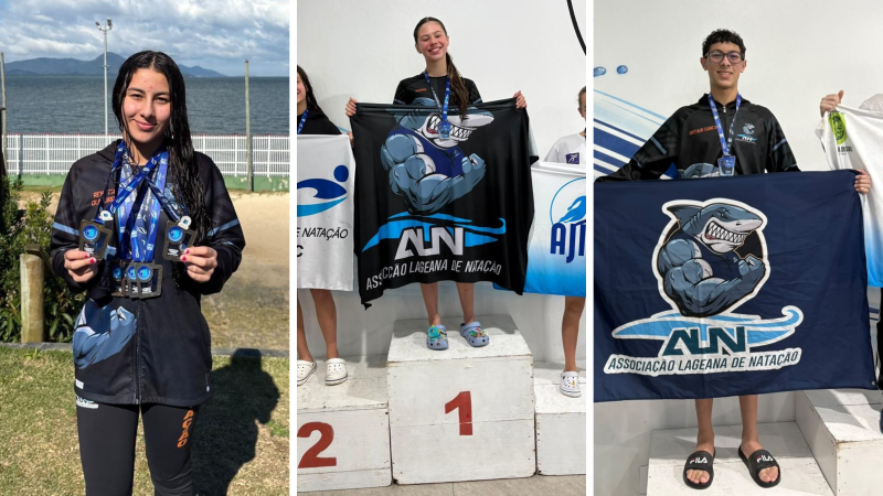 Atletas de Lages conquistam 17 medalhas no Estadual de Inverno de Natação em Florianópolis. - Divulgação/ALN/ND