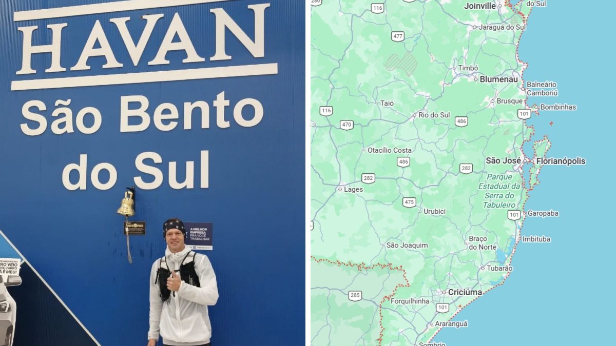 Rumo à Havan: maratonista passa por 27 municípios de SC com carrinho de carnes em desafio