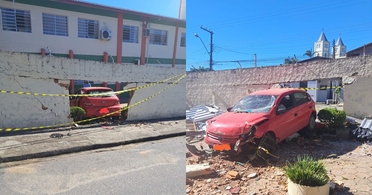 Carro invade escola em SC após destruir muro; motorista fica ferida