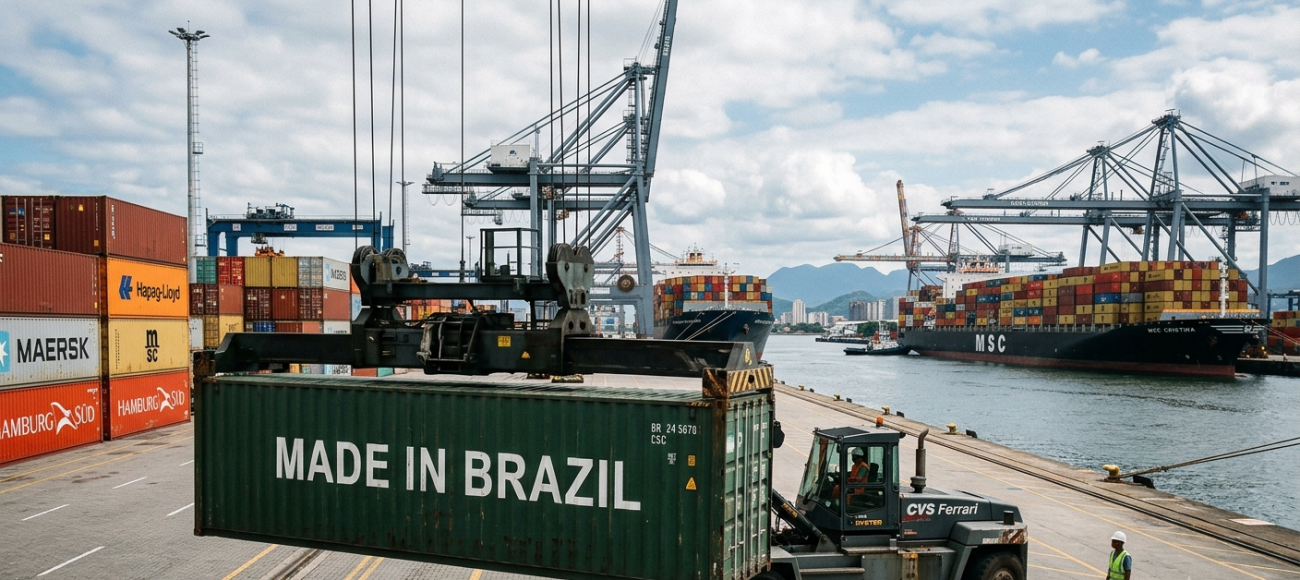 Produtos brasileiros exportados aos EUA foram afetados por tarifas contestadas pelo governo brasileiroFoto: Imagem gerada por IA/ND Mais
