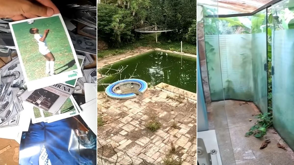 Do ‘luxo ao lixo’: mansão de Pelé avaliada em R$ 8 milhões acumula mato alto, ferrugem, sinais de roubo e invasões