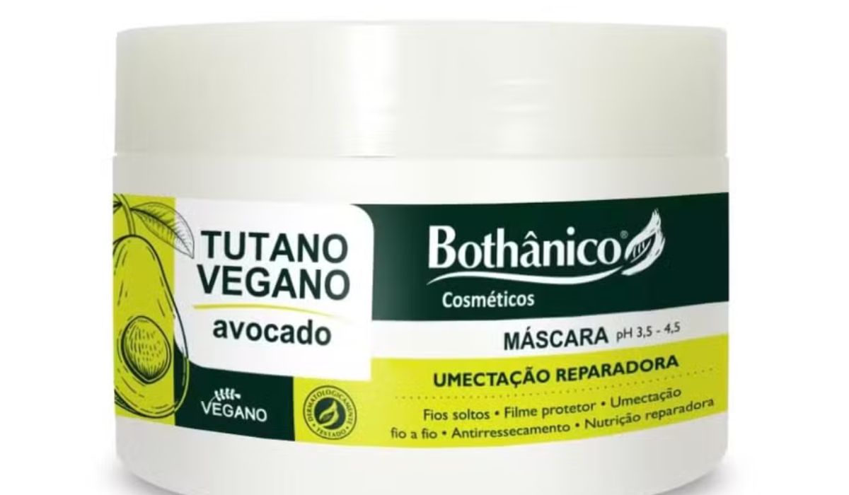 A Máscara Avocado Tutano Vegano, atribuída à Bothânico Hair Cosmetic Natural Ltda., está entre os itens suspensos por falta de registro na AnvisaFoto: Reprodução/ND Mais