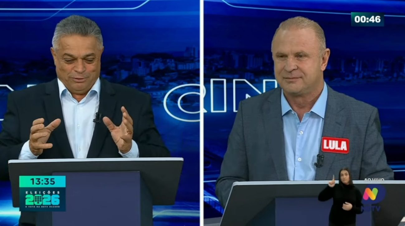 Na rodada sobre turismo, Gelson Merisio (PSB) escolheu João Rodrigues (PSD) para o confronto. Foto: Reprodução/NDTV RECORD/ND Mais