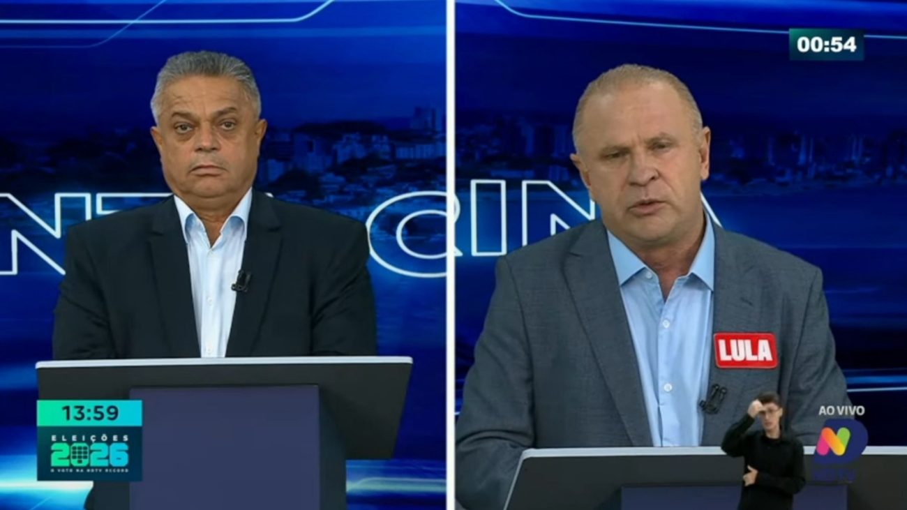 Candidato Gelson Merísio (PSB) e João Rodrigues (PSD) debatem sobre xxx no 1° debate para o governo de SCFoto: Reprodução/NDTV RECORD/ND Mais