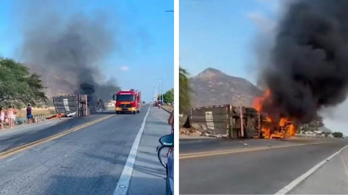 Caminhão carregado de biscoitos tomba na BR-222 e motorista morre carbonizado; indivíduos tentaram saquear carga - QTU Questões do Universo