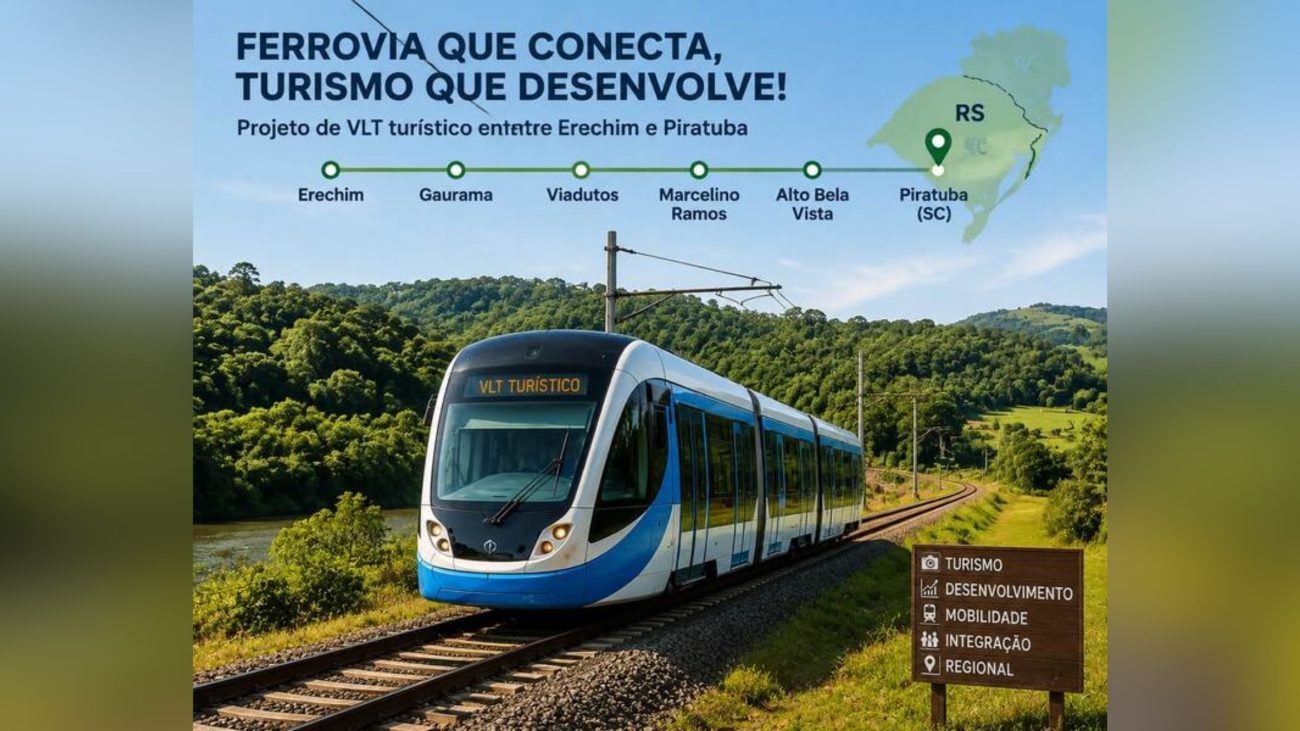 Imagem mostra projeto de ferrovia que liga SC ao RS