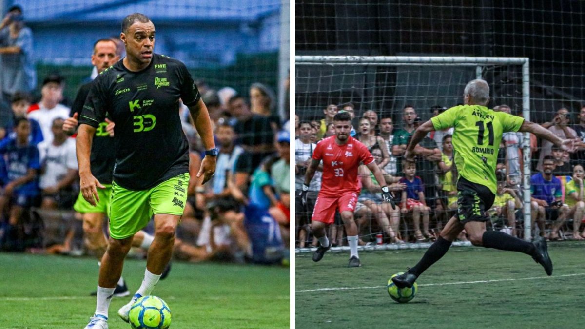 Campeões mundiais de futebol Romário e Denilson disputam partida com entrada gratuita