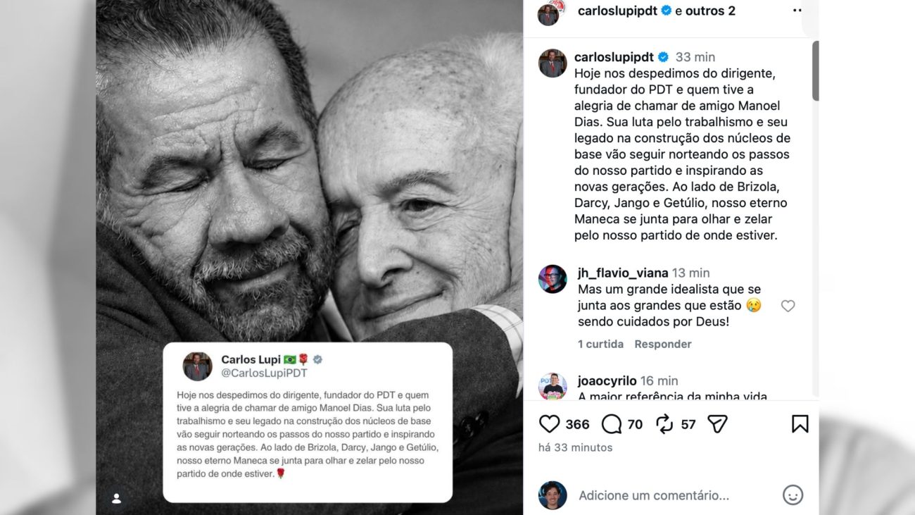 Morre Manoel Dias, um dos fundadadores do PDT aos 88 anosFoto: Reprodução/ND Mais
