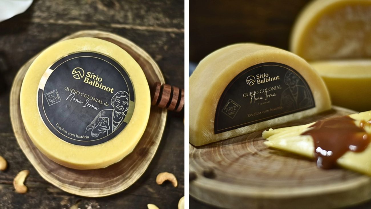 Imagem mostra produtos da queijaria Sítio Balbinot; 