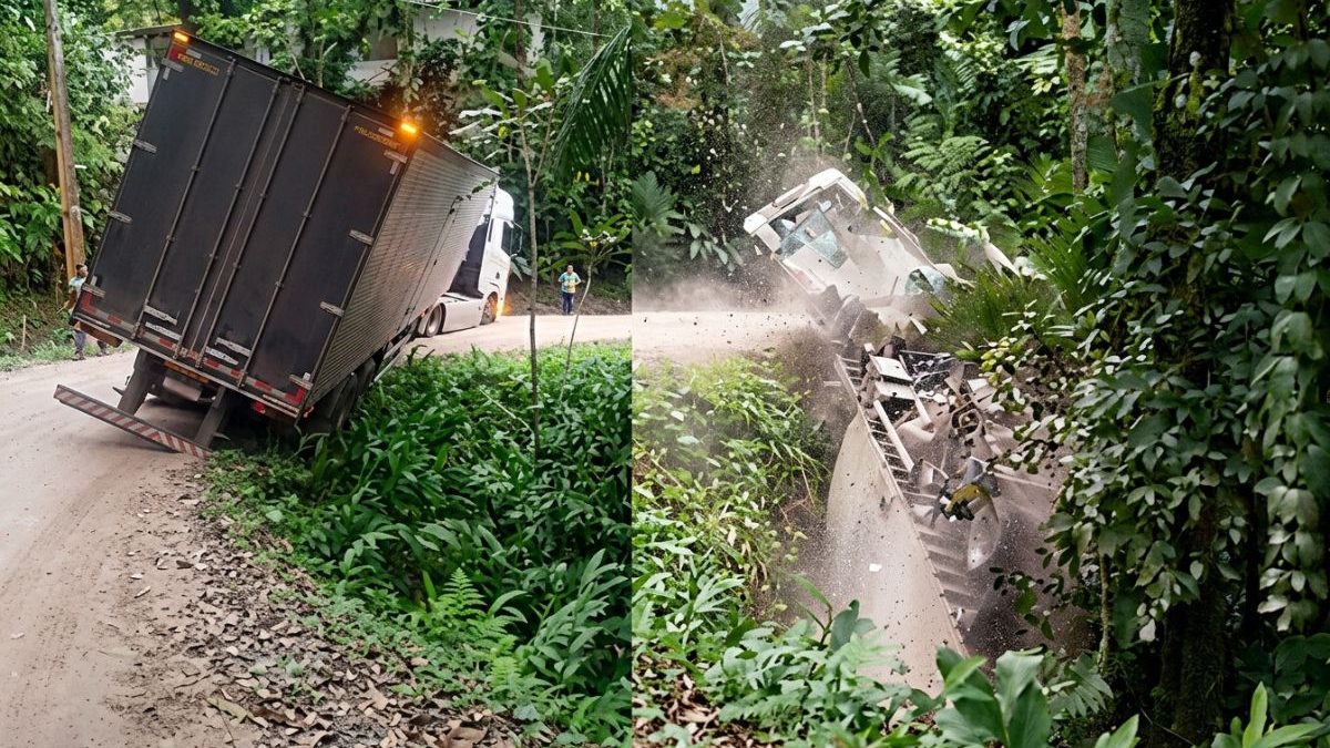 VÍDEO: Carreta tomba em ‘câmera lenta’ em barranco de SC - QTU Questões do Universo