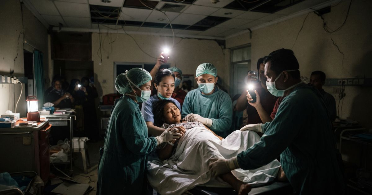 Médicos usam lanternas de celular para fazer parto de emergência no escuro durante terremoto de magnitude 7,7 e a emoção toma conta no momento em que bebê prematura nasce com vida na Indonésia - QTU Questões do Universo